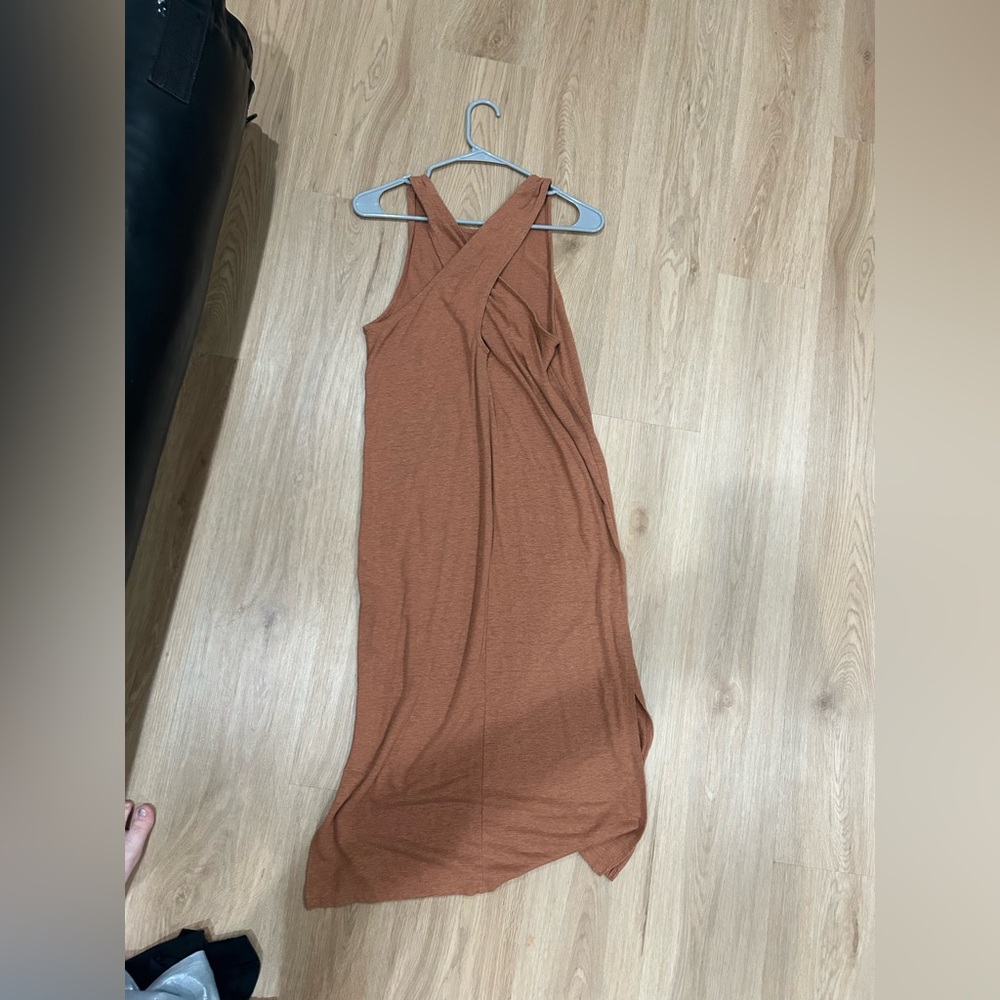 Aerie Maxi Dress Sleeveless Tank Straps Criss Cross Side Split Women’s XS Brown - Picture 2 of 3